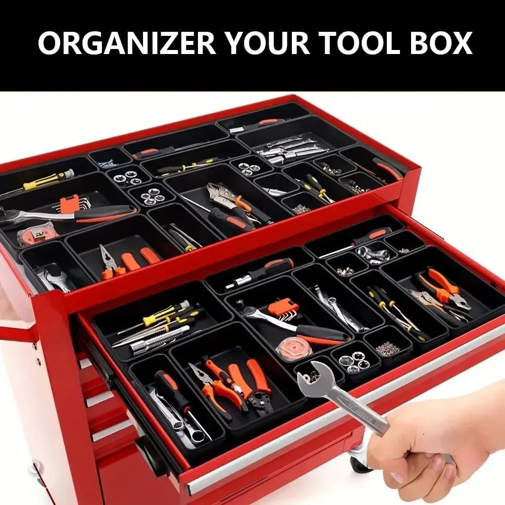 [𝐔𝐩𝐠𝐫𝐚𝐝𝐞𝐝] 𝟔𝟓 𝐏𝐂𝐒 Tool Box Organizer Tray 𝟓 𝐒𝐢𝐳𝐞𝐬 Desk Drawer Organizers Garage Storage Toolbox Divider Trays for Tool Chest Cart Cabinet Workbench Hardware Organization