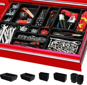 [𝐔𝐩𝐠𝐫𝐚𝐝𝐞𝐝] 𝟔𝟓 𝐏𝐂𝐒 Tool Box Organizer Tray 𝟓 𝐒𝐢𝐳𝐞𝐬 Desk Drawer Organizers Garage Storage Toolbox Divider Trays for Tool Chest Cart Cabinet Workbench Hardware Organization