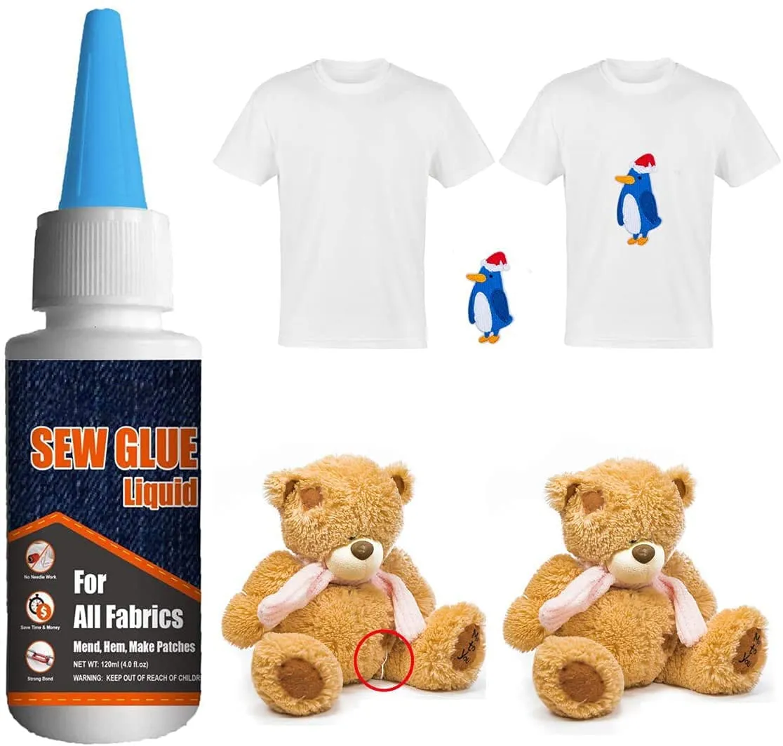 1 Min Quick Bonding Fast Dry Sew Glue Liquid Natural Latex Art Glue Reinforcing Adhesive Speedy Fix for All Fabrics Clothing Cotton Flannel Denim Leather Polyester Doll Repair (60ml 120ml)