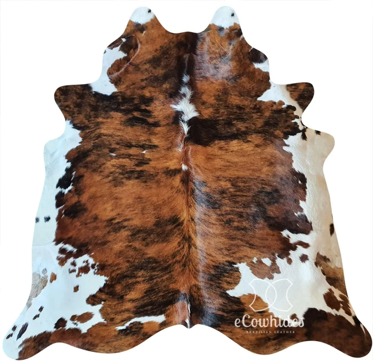 100% Genuine Brazilian Cowhide Rug - Brindle White Belly - Luxury Cowskin Leather Area Rug Decor (X-Large) 7 x 6 ft