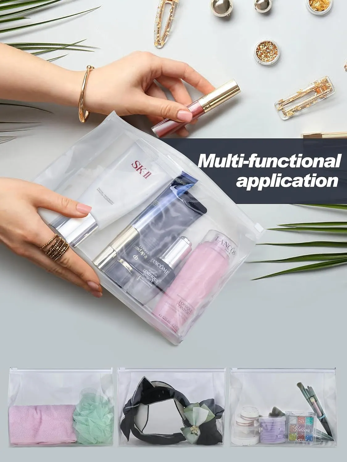 100-Pack Mini Clear Makeup Bag Organizer Pouches - Small PVC Waterproof Cosmetic Bags with Zippers - Plastic Travel Toiletry Bags for Makeup and Accessories