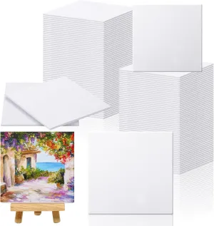 100 Pcs Mini Painting Canvas Panels Art Painting Canvases Panels Cotton Blank White Small Canvas Acid Free Boards for Watercolor Acrylic Oil Paint(4 x 4 Inch)
