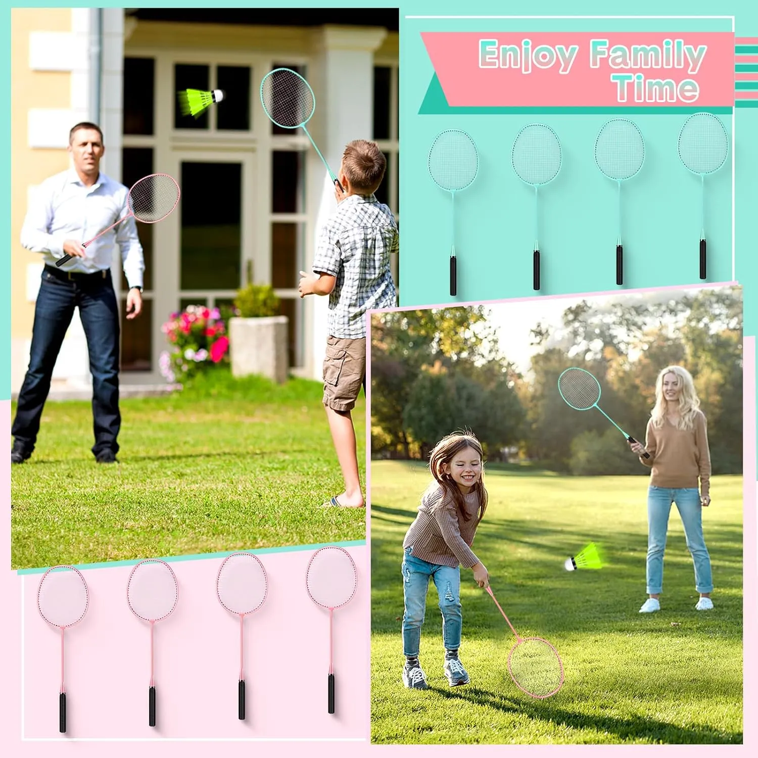 12 Pack Badminton Rackets Set Including Rackets, Nylon Shuttlecocks and Carry Bag for Outdoor Backyard Games Beginners