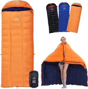 15°F 10°F Duck Down Sleeping Bag for Adults,650 Fill Power,Ultralight Wearable 4 Season Cold Weather Rectangle Sleeping Bag for Camping Hiking,Can be Used as a Down Blanket or Cloak