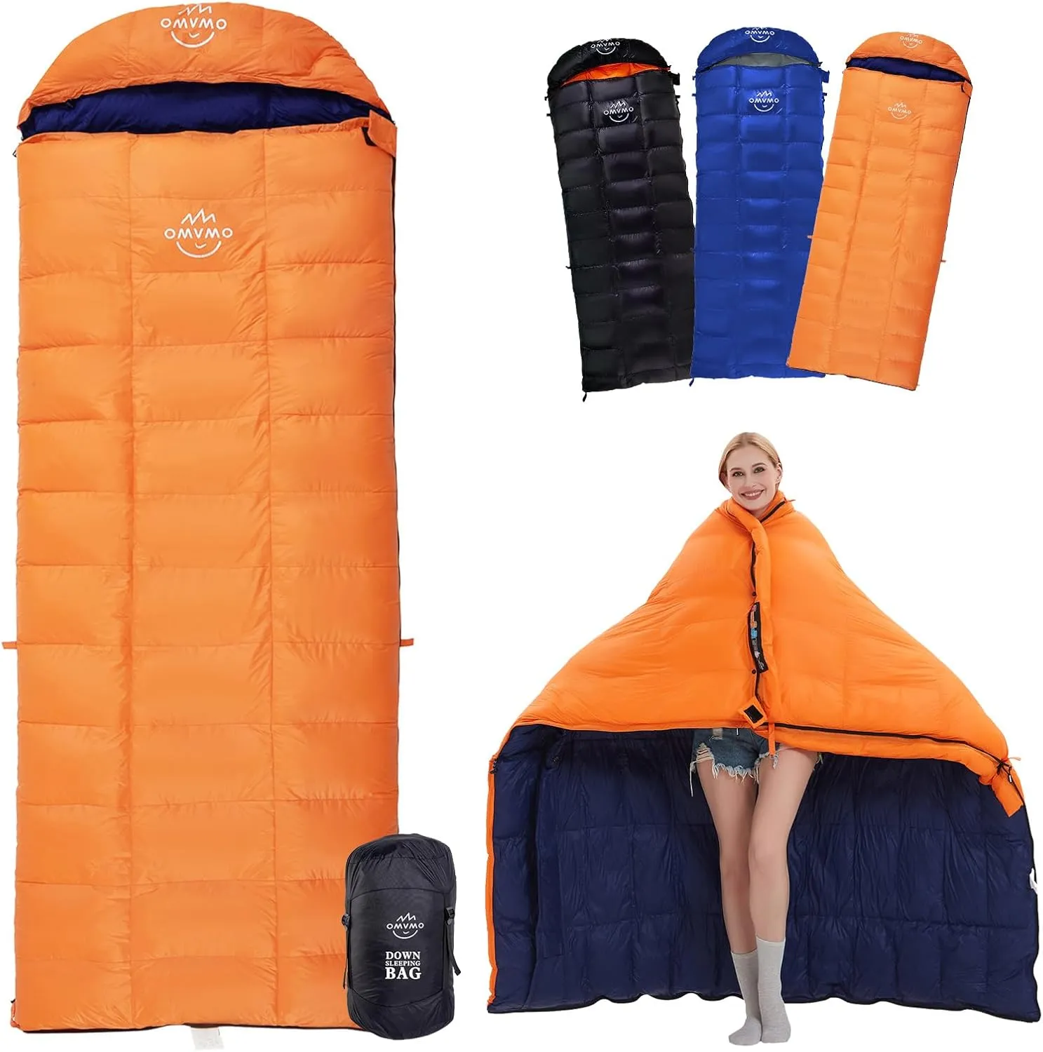 15°F 10°F Duck Down Sleeping Bag for Adults,650 Fill Power,Ultralight Wearable 4 Season Cold Weather Rectangle Sleeping Bag for Camping Hiking,Can be Used as a Down Blanket or Cloak