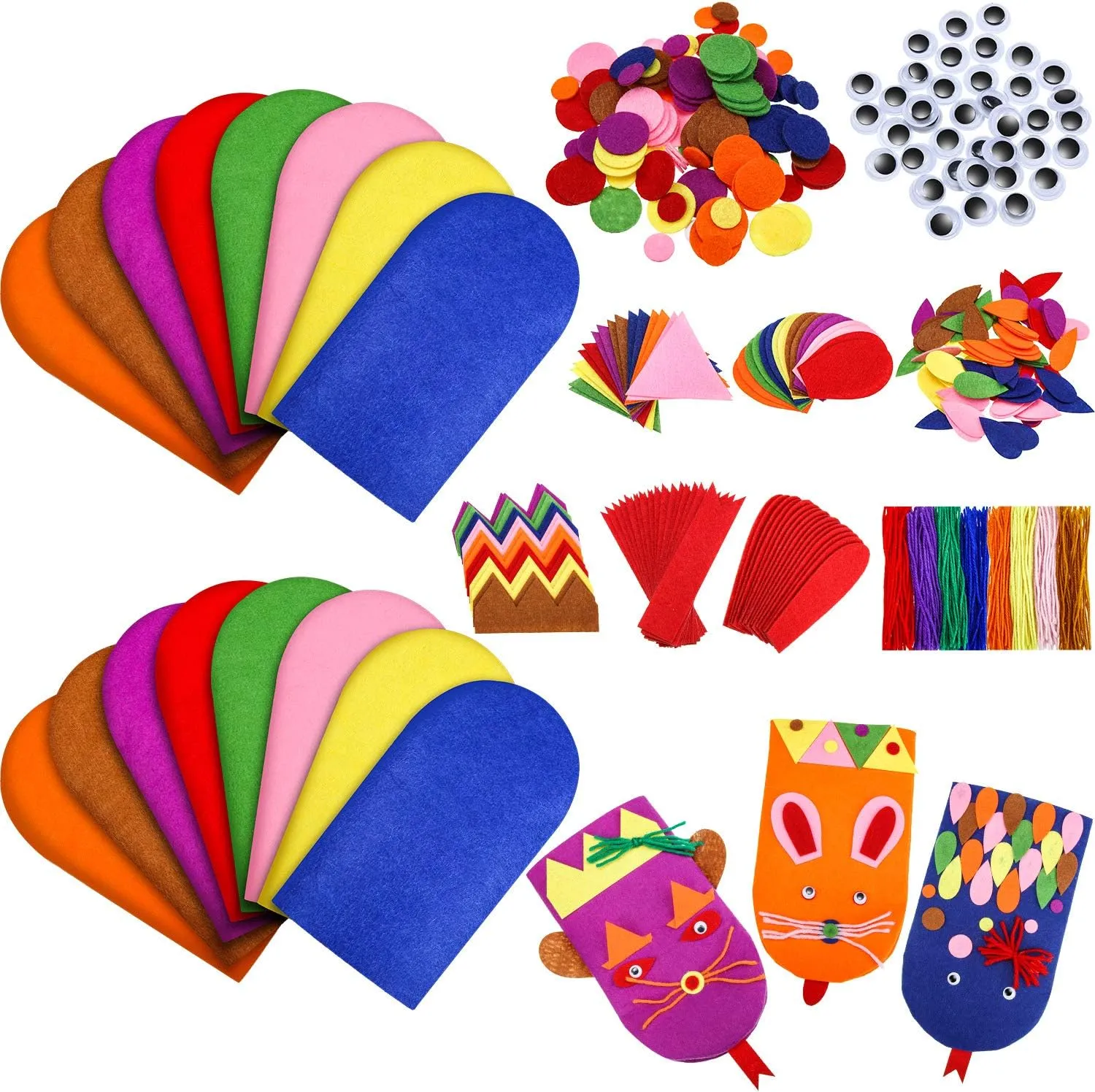 16 Pcs Hand Puppet Making Kit Kids Adult Scok Puppet Kit Art Craft Toys DIY with Pompoms Googly Eyes Storytelling Role Play Party Teaching Supplies