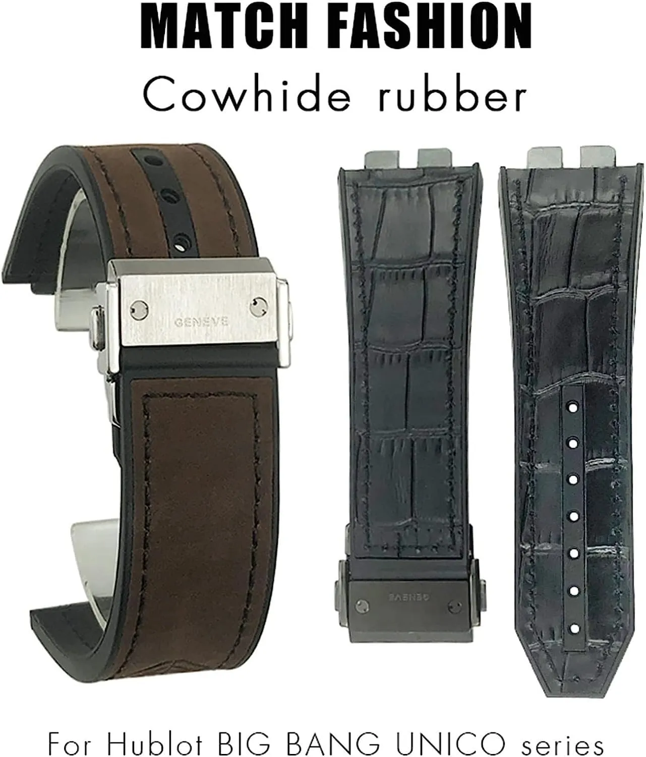 17 * 27mm Genuine Leather Rubber Watchband for Hublot Big Bang 441 440 Calfskin Watch Strap