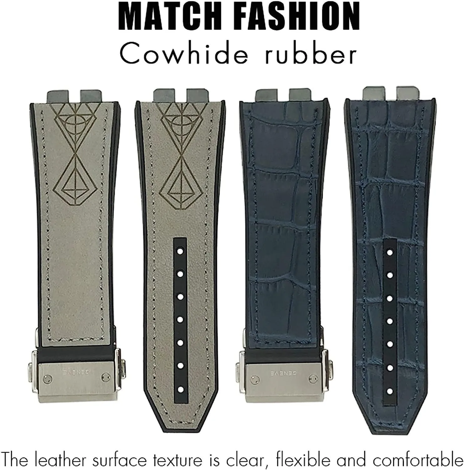17 * 27mm Genuine Leather Rubber Watchband for Hublot Big Bang 441 440 Calfskin Watch Strap