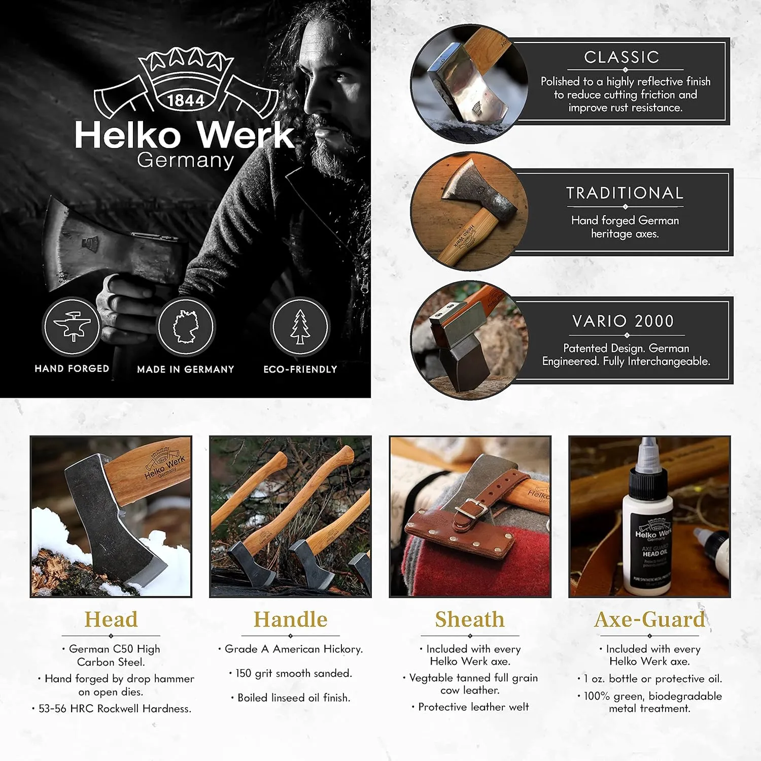 1844 Helko Werk Germany Leather Axe Handle Collar - Axe Collar, Handle Protector, and Neck Guard for Ax Handles - Fits Most Common Size Axes - Made in USA (Axe Collar Brown) #8635BR