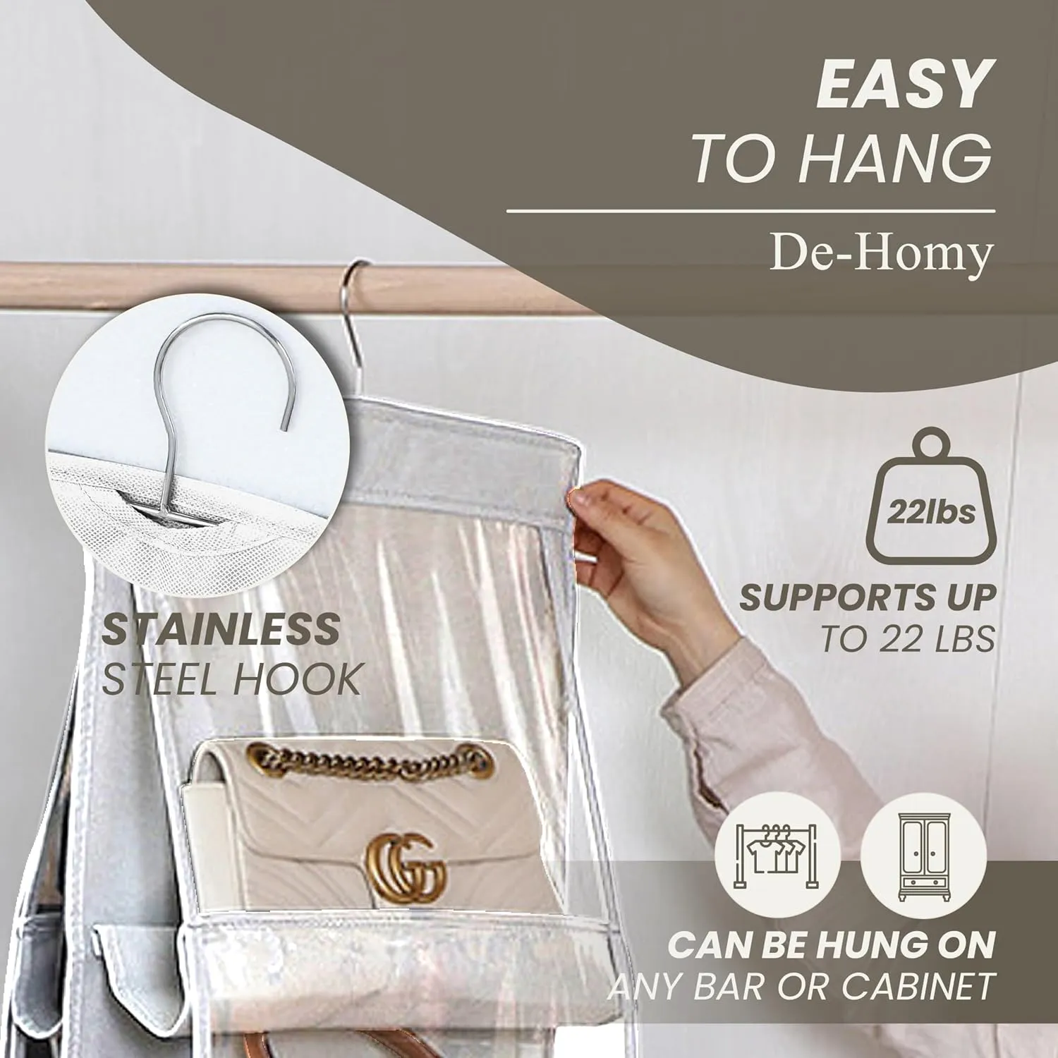 2-Pack handbag organizers and storage purse organizer closet organizer purse hanger organizer handbag storage bag organizer Thicken Metal Hooks (White, Medium)
