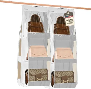 2-Pack handbag organizers and storage purse organizer closet organizer purse hanger organizer handbag storage bag organizer Thicken Metal Hooks (White, Medium)