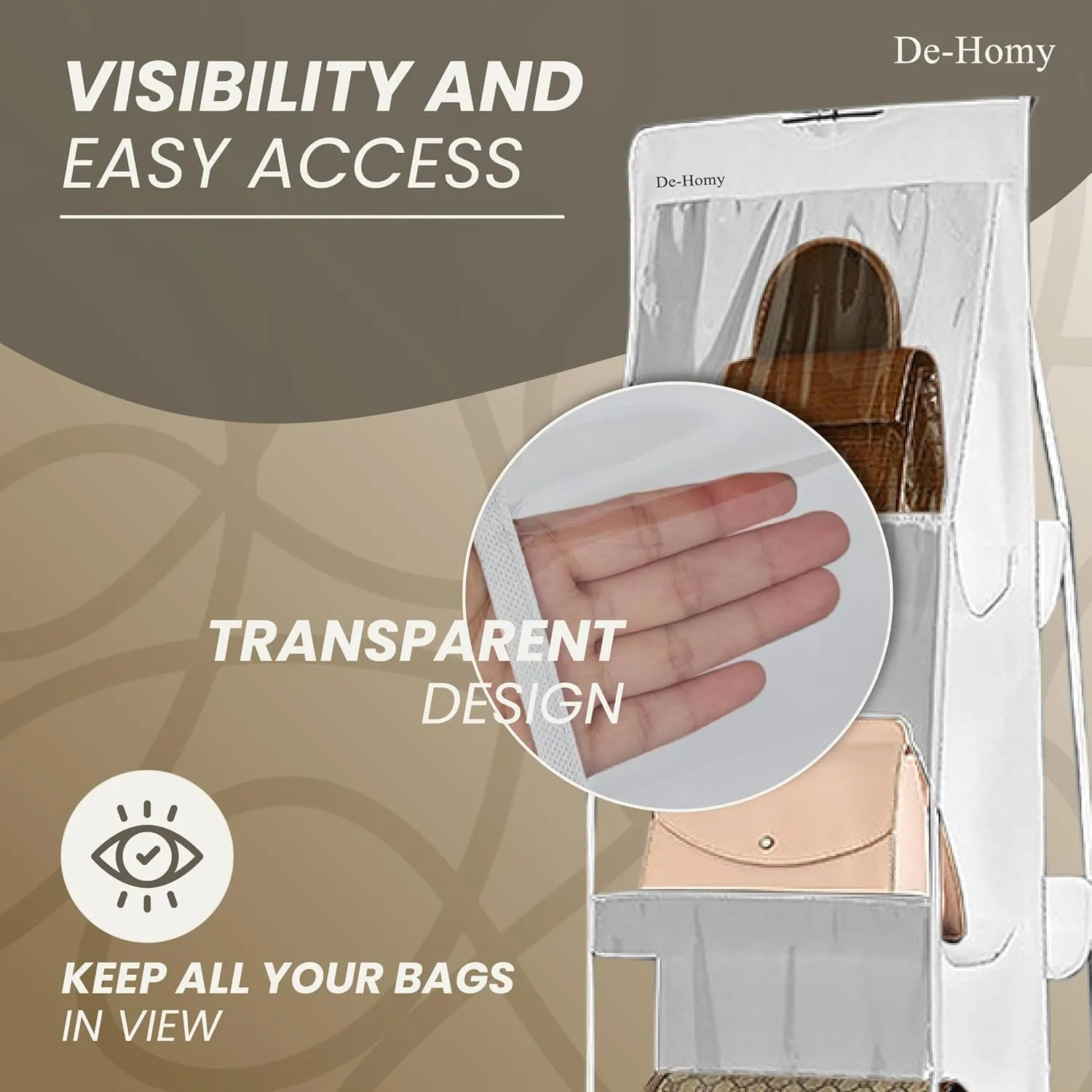 2-Pack handbag organizers and storage purse organizer closet organizer purse hanger organizer handbag storage bag organizer Thicken Metal Hooks (White, Medium)