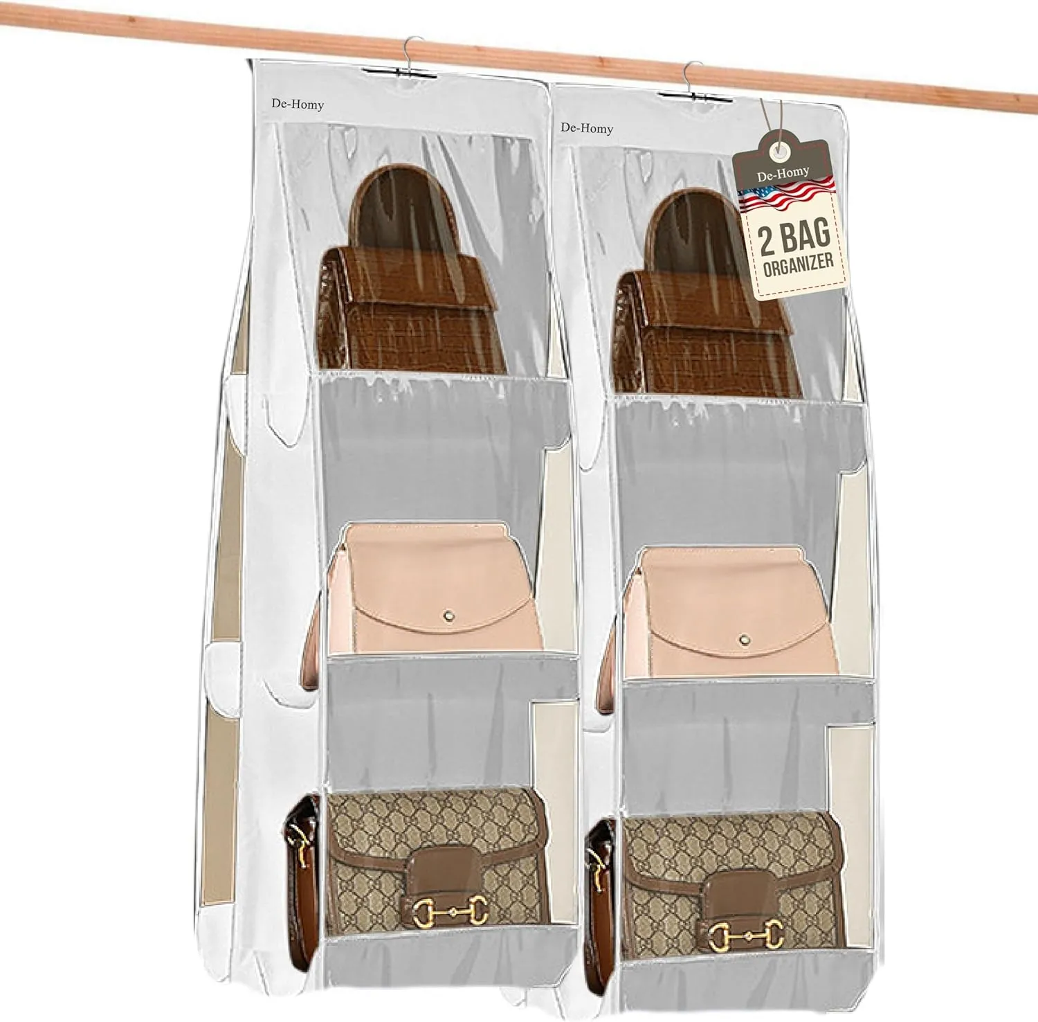 2-Pack handbag organizers and storage purse organizer closet organizer purse hanger organizer handbag storage bag organizer Thicken Metal Hooks (White, Medium)
