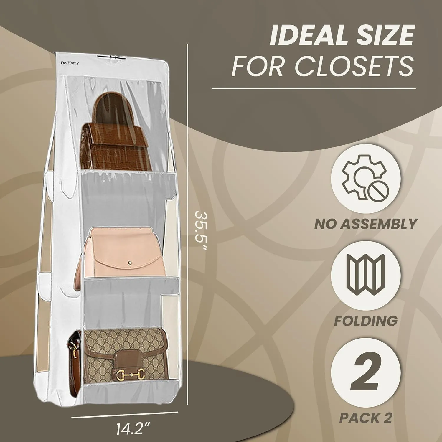 2-Pack handbag organizers and storage purse organizer closet organizer purse hanger organizer handbag storage bag organizer Thicken Metal Hooks (White, Medium)