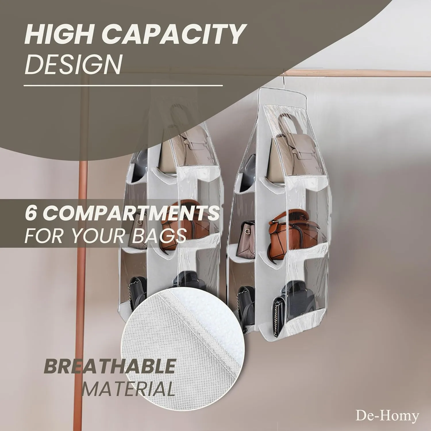 2-Pack handbag organizers and storage purse organizer closet organizer purse hanger organizer handbag storage bag organizer Thicken Metal Hooks (White, Medium)