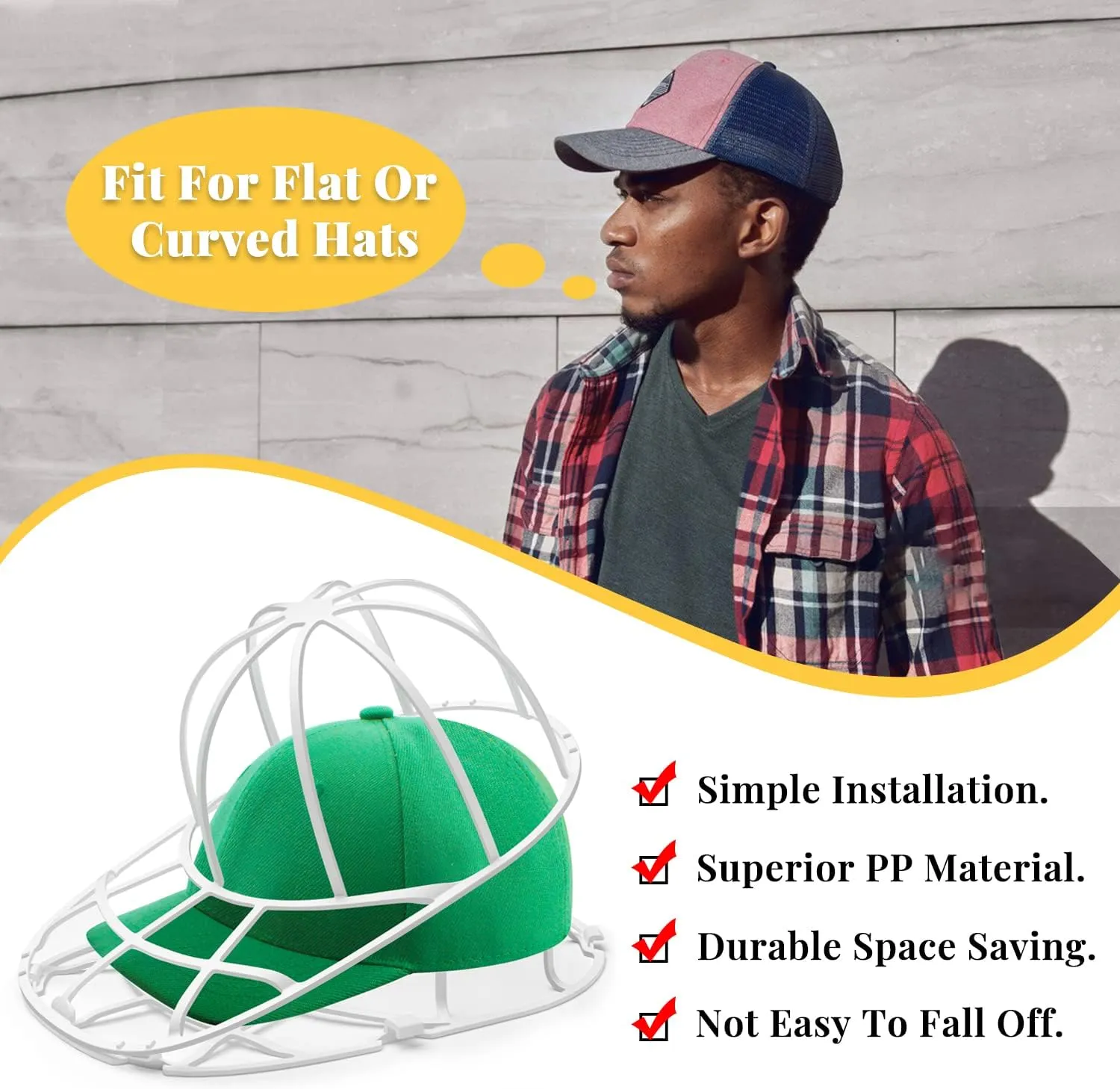 2 Pack Hat Washer for Washing Machine, Cap Washing Protector Holder Fit for Adult and Kid's Ball Caps