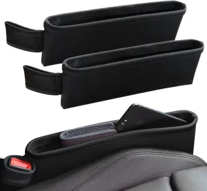 2 Pack Update Car Seat Gap Filler Organizer Leather Console Storage Box Front Side Pocket Seats Organizers Filler Interior Car Accessories for Phone Wallet Coin Key Sunglasses (Black)
