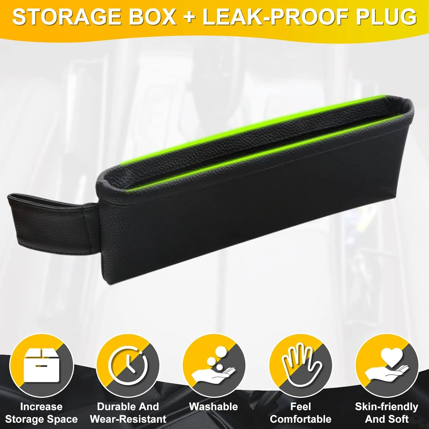 2 Pack Update Car Seat Gap Filler Organizer Leather Console Storage Box Front Side Pocket Seats Organizers Filler Interior Car Accessories for Phone Wallet Coin Key Sunglasses (Black)