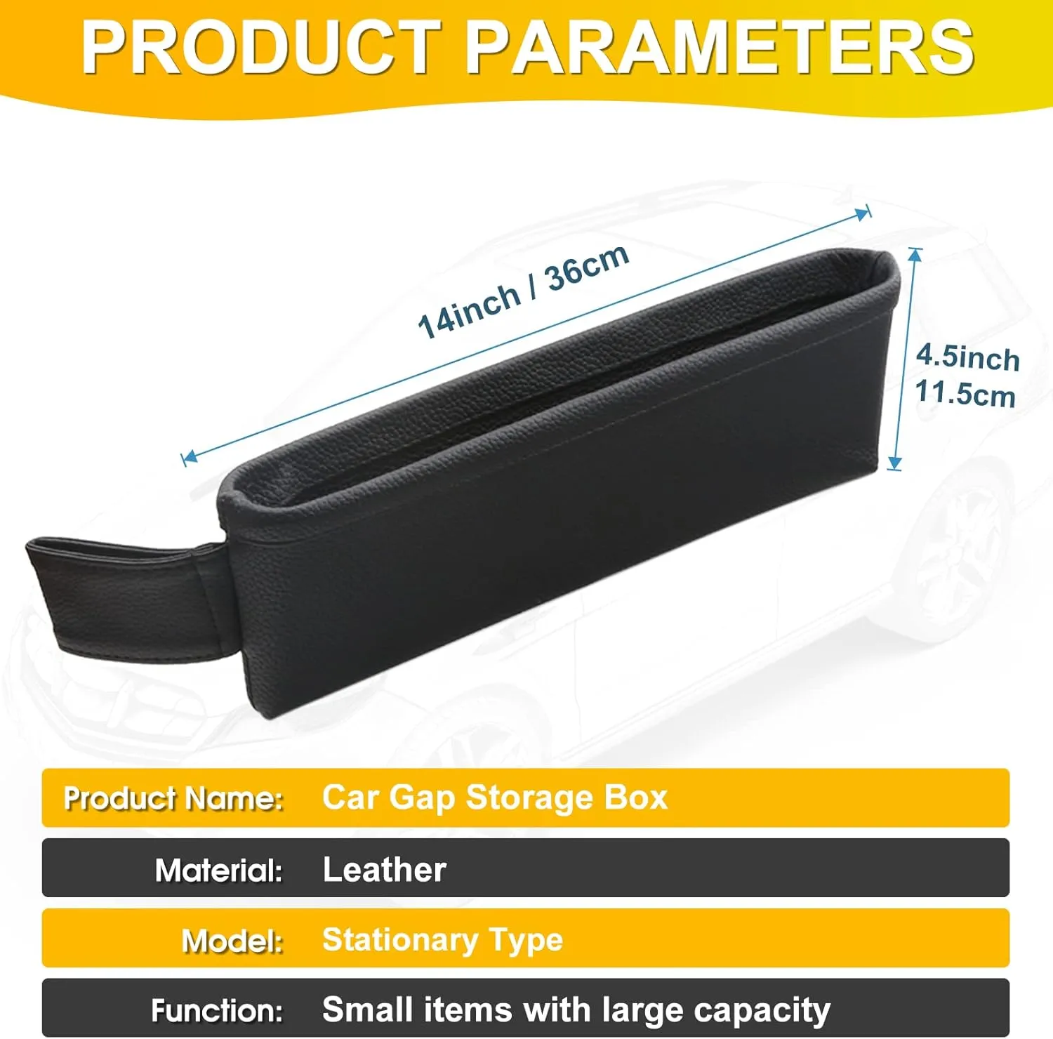 2 Pack Update Car Seat Gap Filler Organizer Leather Console Storage Box Front Side Pocket Seats Organizers Filler Interior Car Accessories for Phone Wallet Coin Key Sunglasses (Black)