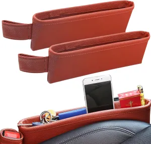 2 Pack Update Car Seat Gap Filler Organizer Leather Console Storage Box Front Side Pocket Seats Organizers Filler Interior Car Accessories for Phone Wallet Coin Key Sunglasses (Brown)