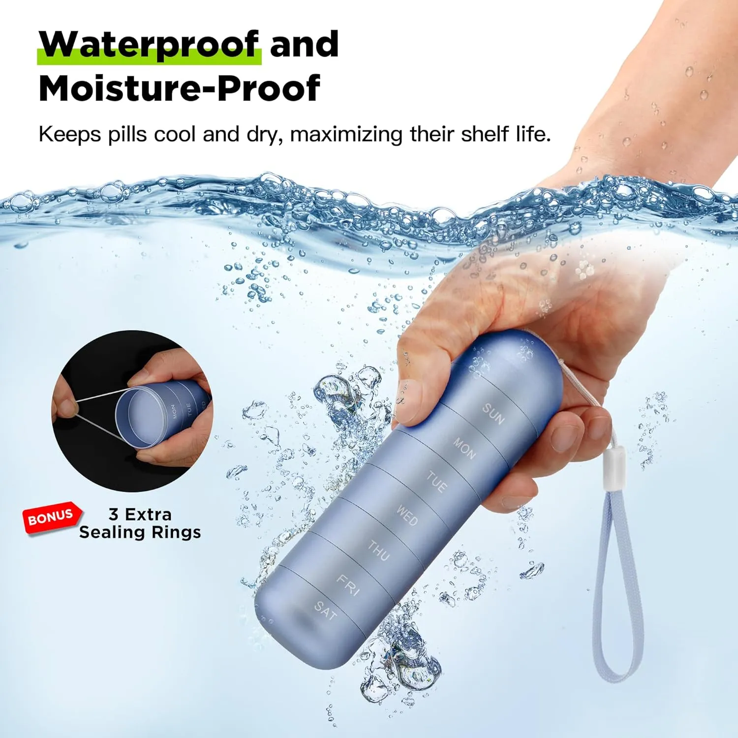 [2 Pack] Zannaki Metal Travel Pill Organizer, Portable Waterproof Weekly Pill Box, Large Aluminum Alloy Pill Case Container, BPA Free 7 Day Daily Medicine Organizer Holder for Vitamin, Supplement