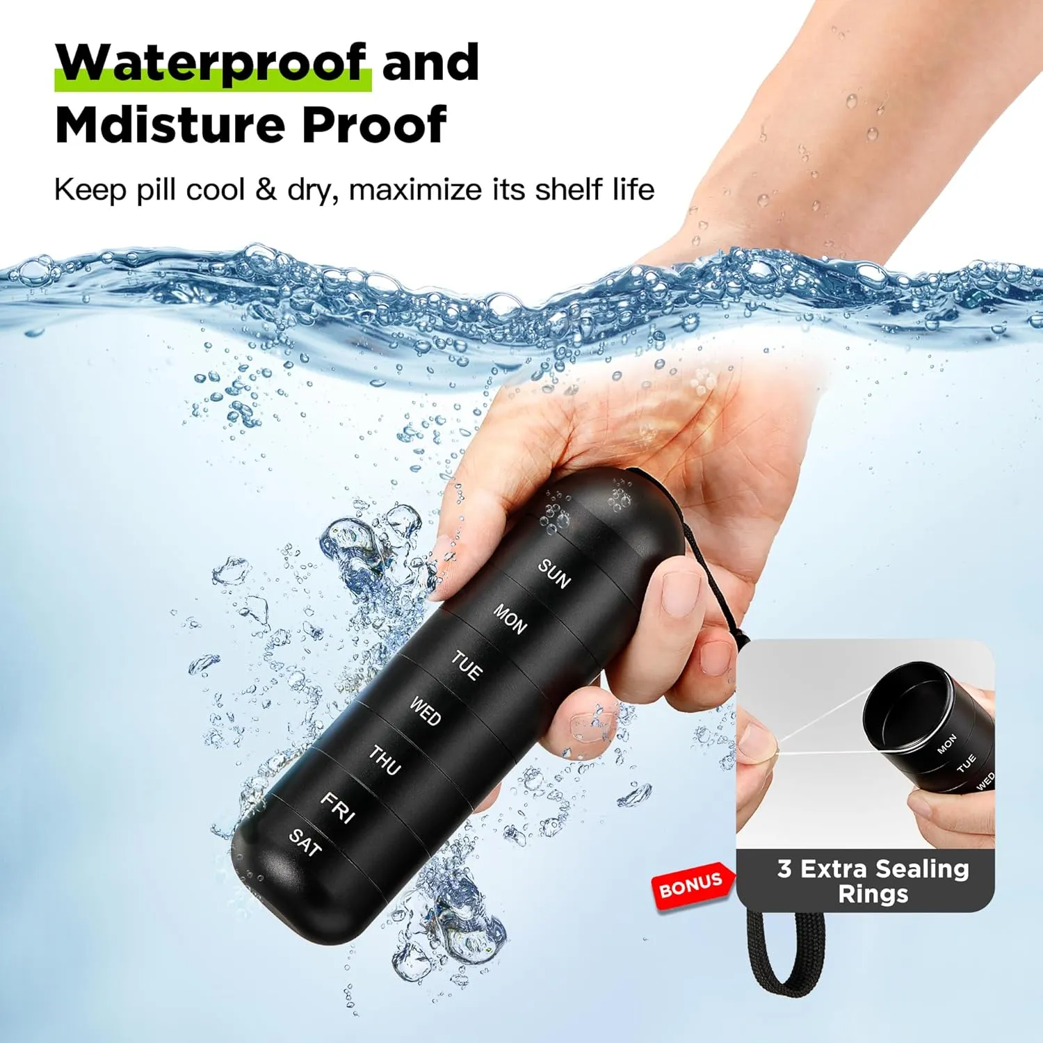 [2 Pack] Zannaki Metal Travel Pill Organizer, Portable Waterproof Weekly Pill Box, Large Aluminum Alloy Pill Case Container, BPA Free 7 Day Daily Medicine Organizer Holder for Vitamin, Supplement