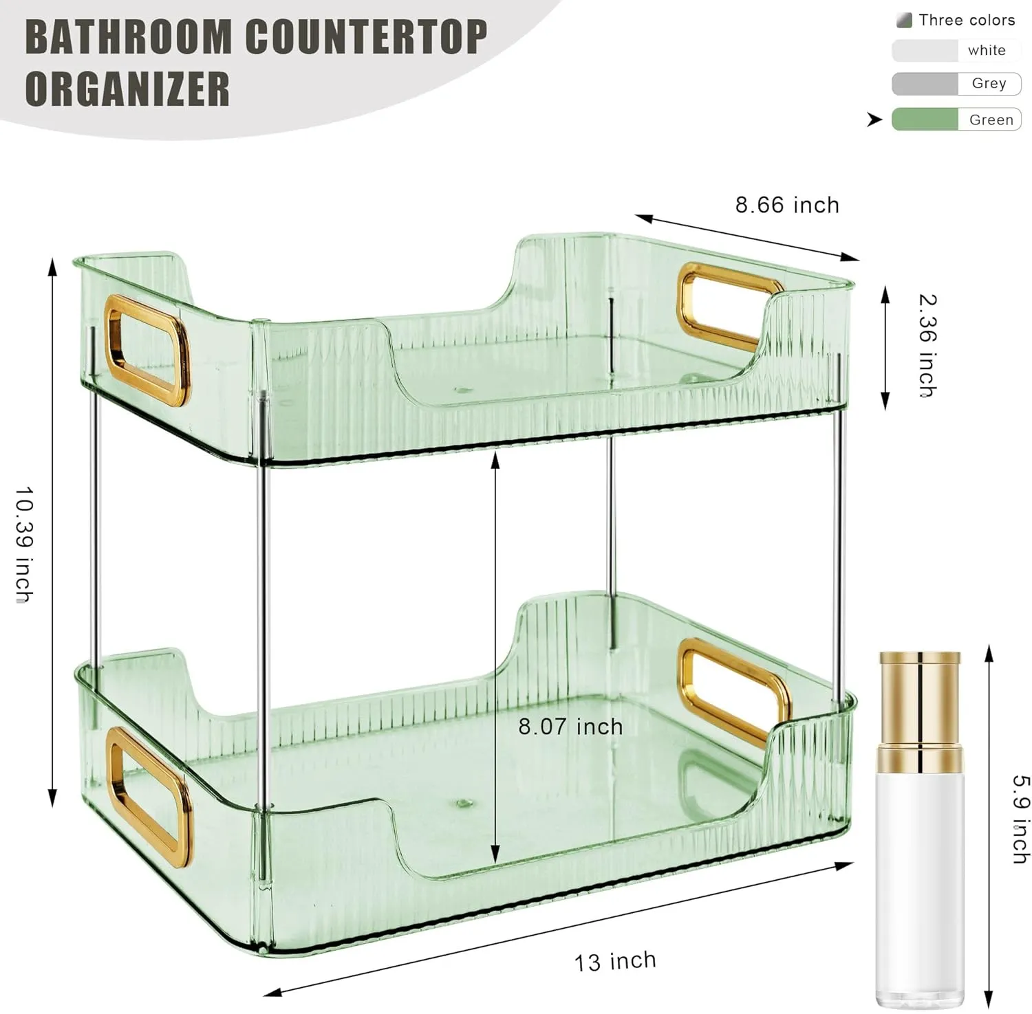 2-Tier Bathroom Counter Organizer Countertop Storage, Dresser Organizer Vanity Tray for Makeup, Perfume Organizer Cosmetics Skincare Shelf - Green