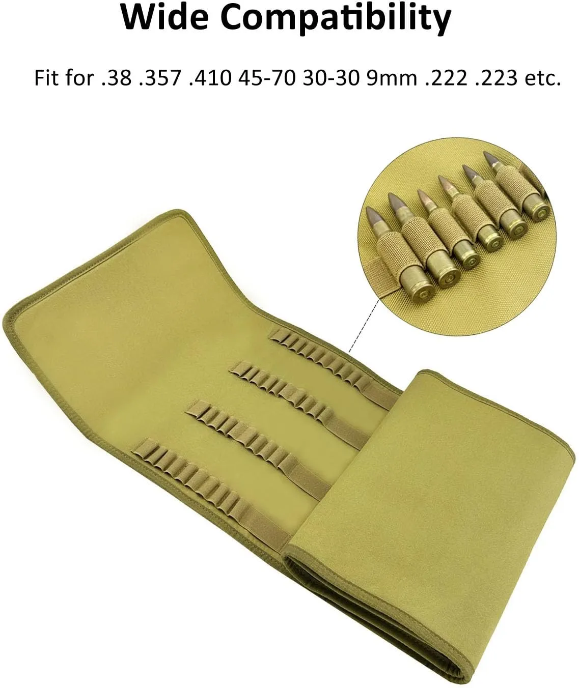 200 Rounds Ammo Pouch for Bullets, Rifle Ammo Carrier Pistol Cartridege Holder, Foldable Ammo Wallet Bullet Holder Ammunition Case, Tactical Ammo Bag for .38 .357 .410 45-70 30-30 9mm