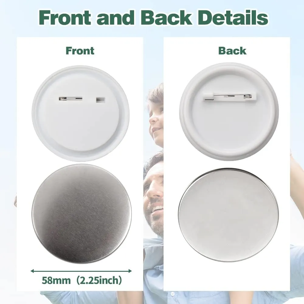 200 Sets 58mm/2.25 inch Button Supplies Button Parts for Button Maker Machine 58mm, Round Badge Blank Button Pins, Includes Plastic Button Pin Back Cover, Metal Cover, Clear Film&Blank Paper