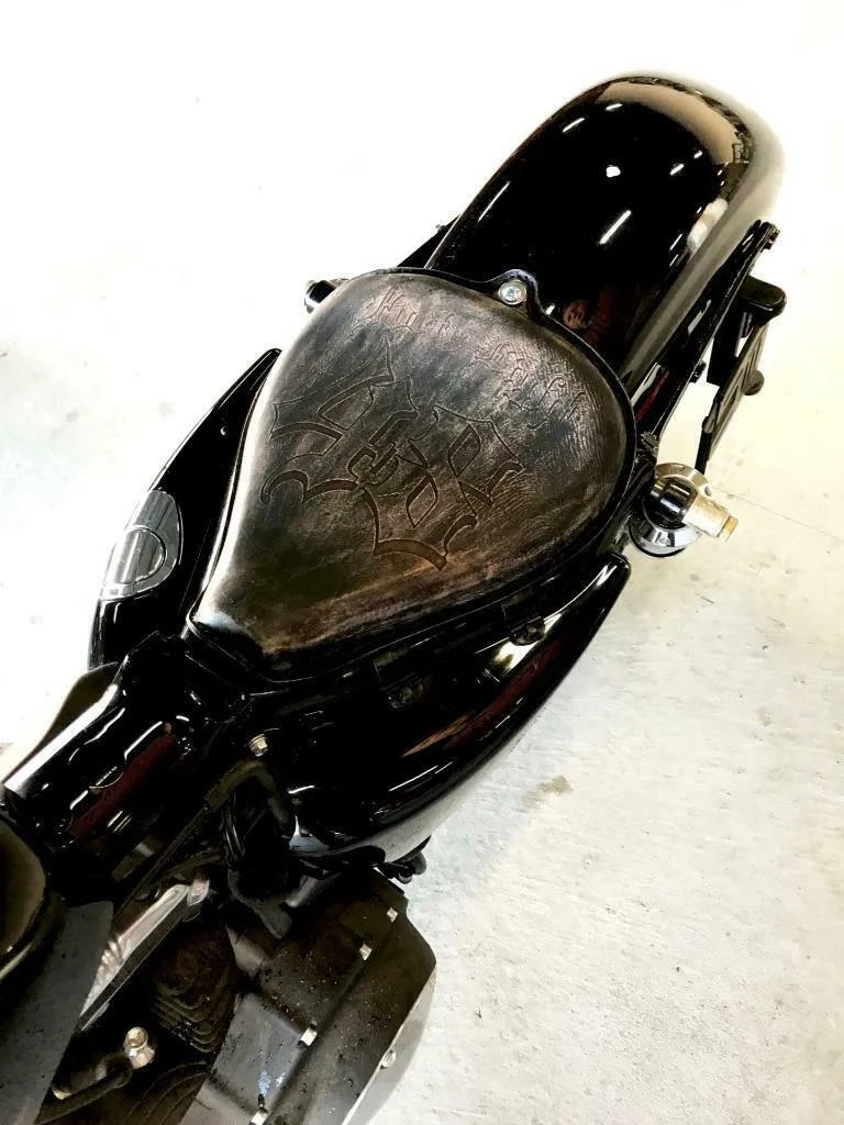 2010-2022 Sportster Harley  On The Frame Seat Black Dist Leather Tooled 48