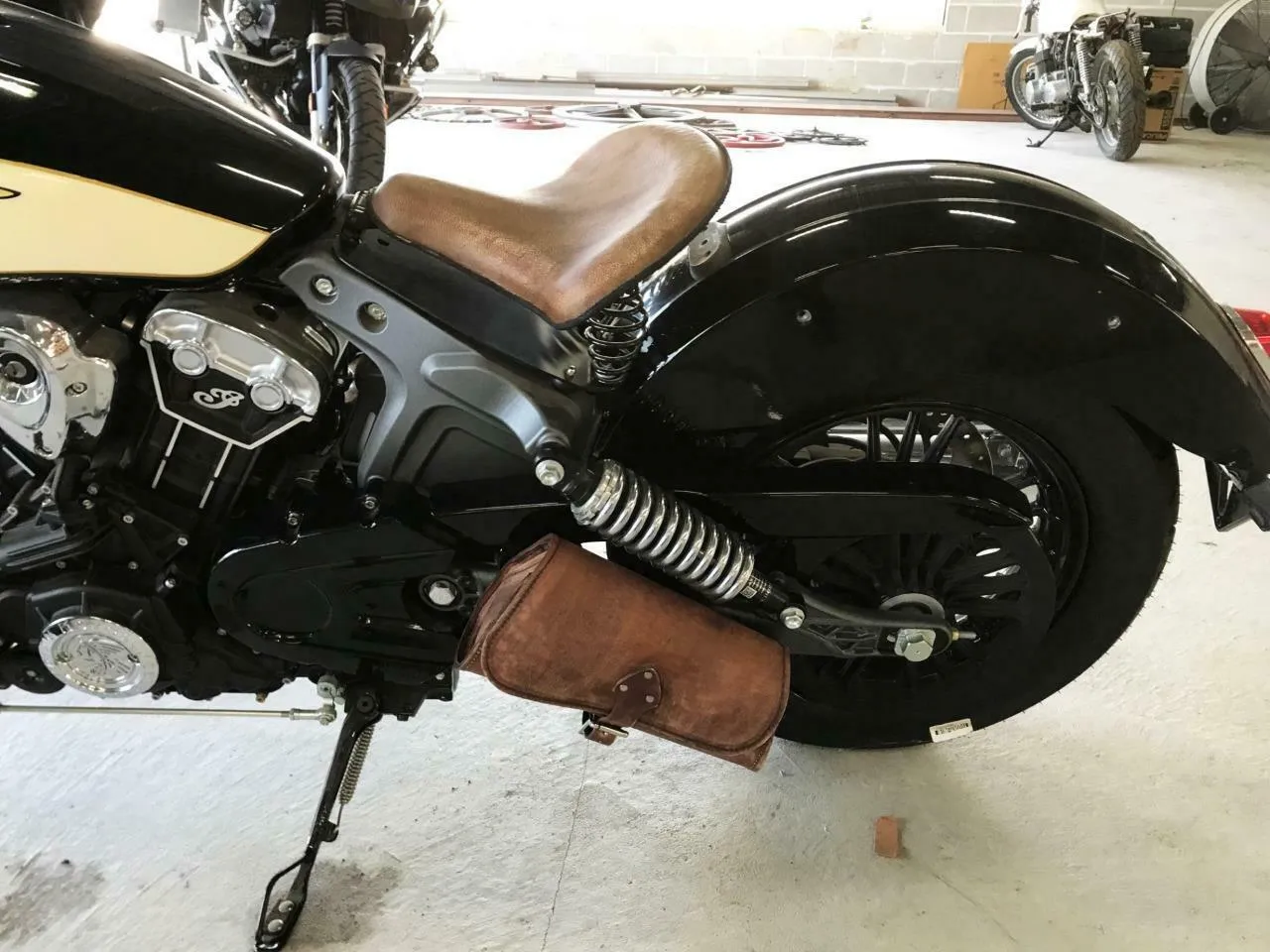 2015-2024 Indian Scout Bobber Swing Arm Saddle Bag  Desert Tan Leather Seat MRC