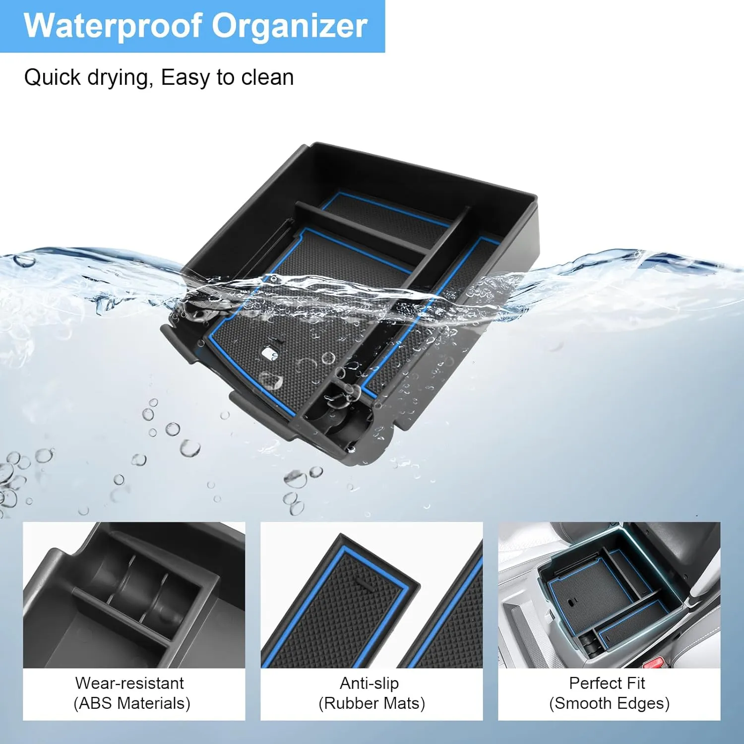 2022-2024 2025 Carnival Center Console Organizer for Kia Carnival (EX/SX/SX Prestige/LX/LXS),Durable ABS Plastic &Anti-Slip Rubber 2024 Carnival Console Tray 2025 Carnival Accessories (Blue)