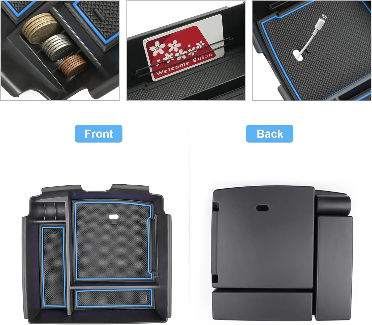 2022-2024 2025 Carnival Center Console Organizer for Kia Carnival (EX/SX/SX Prestige/LX/LXS),Durable ABS Plastic &Anti-Slip Rubber 2024 Carnival Console Tray 2025 Carnival Accessories (Blue)