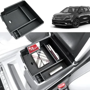 2022-2024 2025 Carnival Center Console Organizer for Kia Carnival (EX/SX/SX Prestige/LX/LXS),Durable ABS Plastic&Anti-Slip Rubber 2024 Carnival Console Tray 2025 Carnival Accessories (Black)