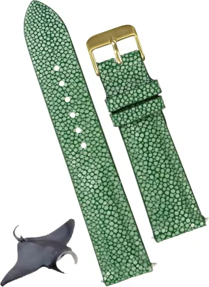22mm Green Stingray Leather Watch Band Men Luxury Replacement Strap Extra Soft Handmade Wristband Stainless Steel Buckle, Father's Day Gift for Dad Son Husband DH-68G-22MM