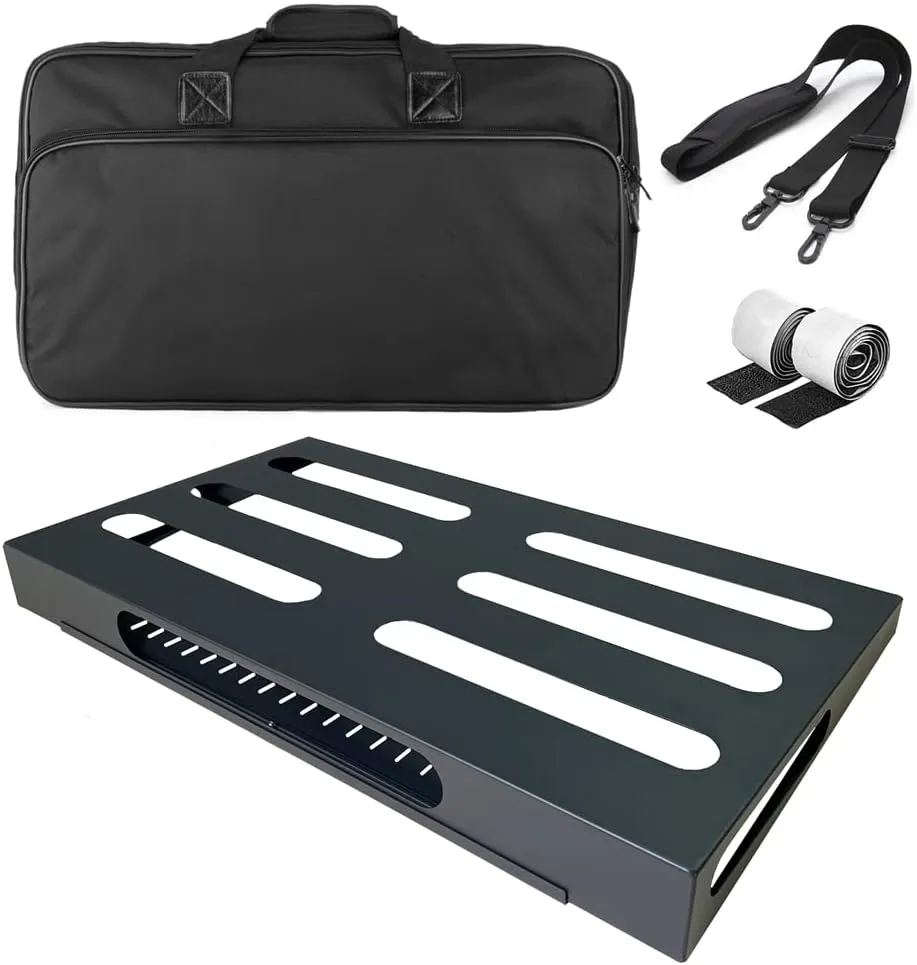 22" x 12.5" Large Guitar Pedal Board with Power Supply Cradle, Carry Bag Included (Black, SPB-22S)