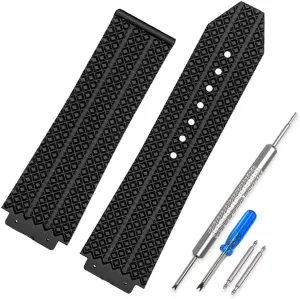 25mm Hublot Big Bang Rubber Leather Strap Replacement Rubber Watch Band（Black）