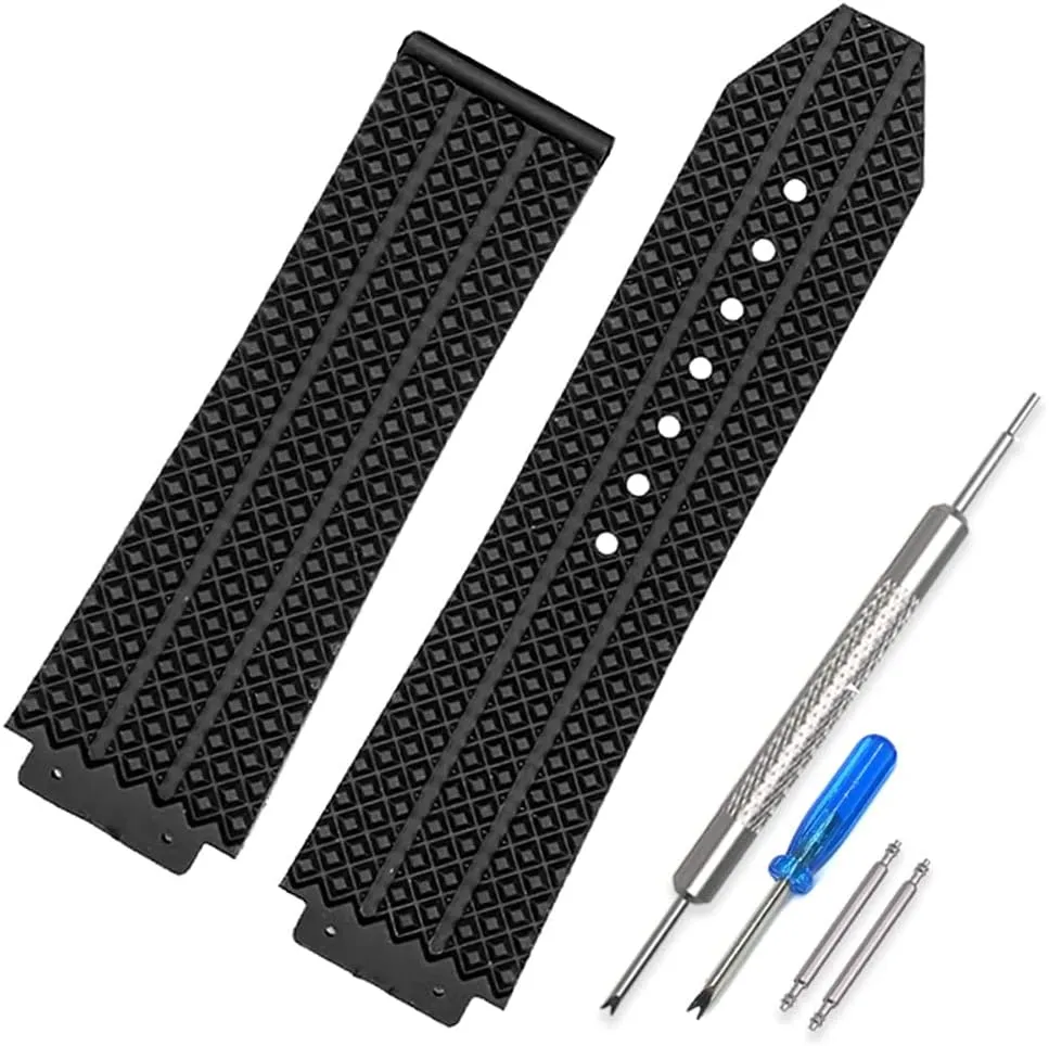 25mm Hublot Big Bang Rubber Leather Strap Replacement Rubber Watch Band（Black）
