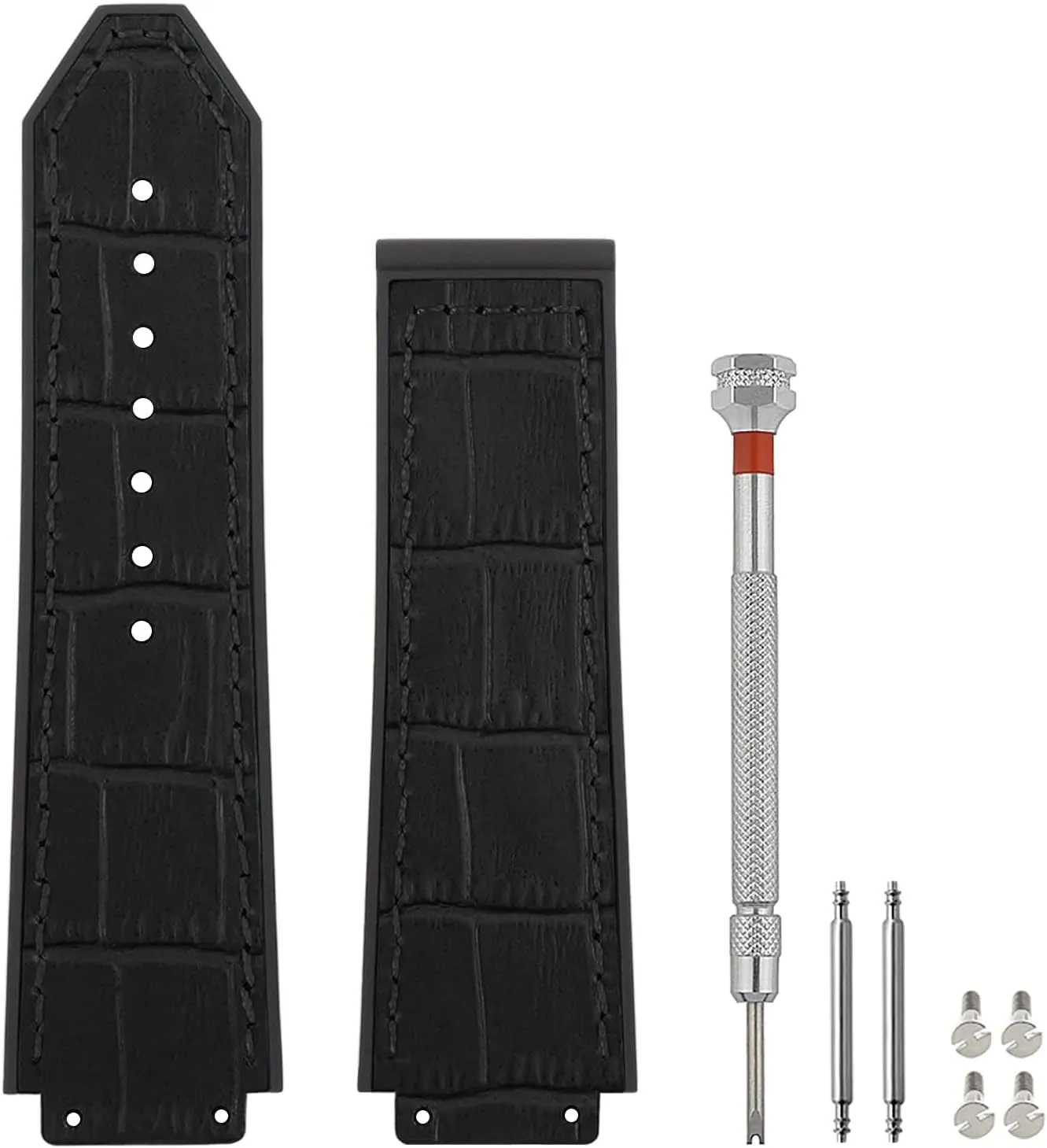 25mm Leather Watch Bands Compatible with Hublot Big Bang, Soft Silicone Rubber Lined Replacement Wrist Strap for Hublot Big Bang Watch Straps