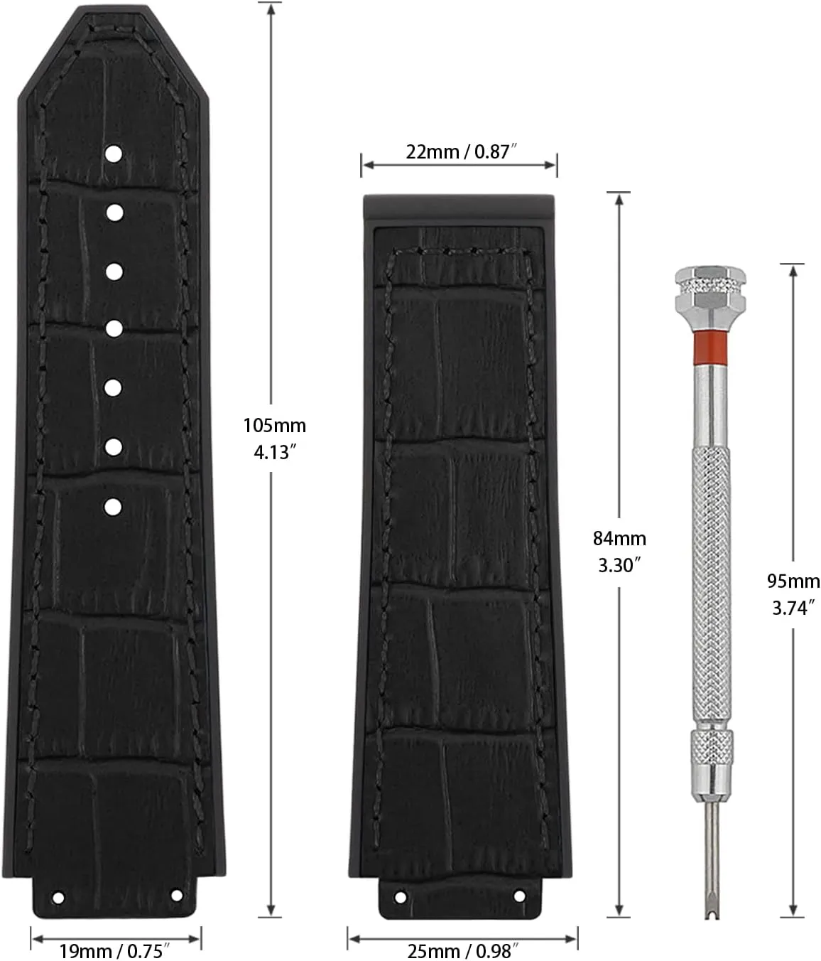25mm Leather Watch Bands Compatible with Hublot Big Bang, Soft Silicone Rubber Lined Replacement Wrist Strap for Hublot Big Bang Watch Straps