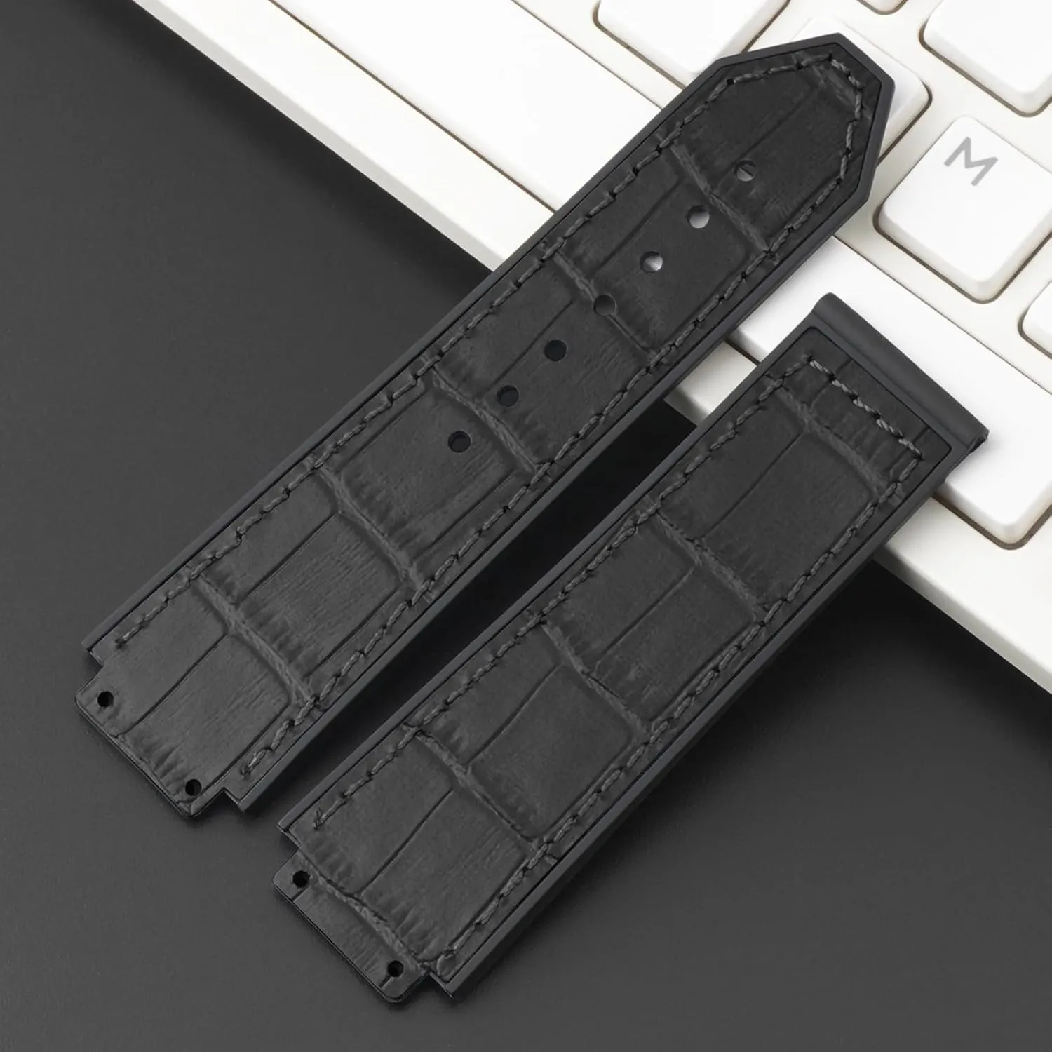 25mm Leather Watch Bands Compatible with Hublot Big Bang, Soft Silicone Rubber Lined Replacement Wrist Strap for Hublot Big Bang Watch Straps