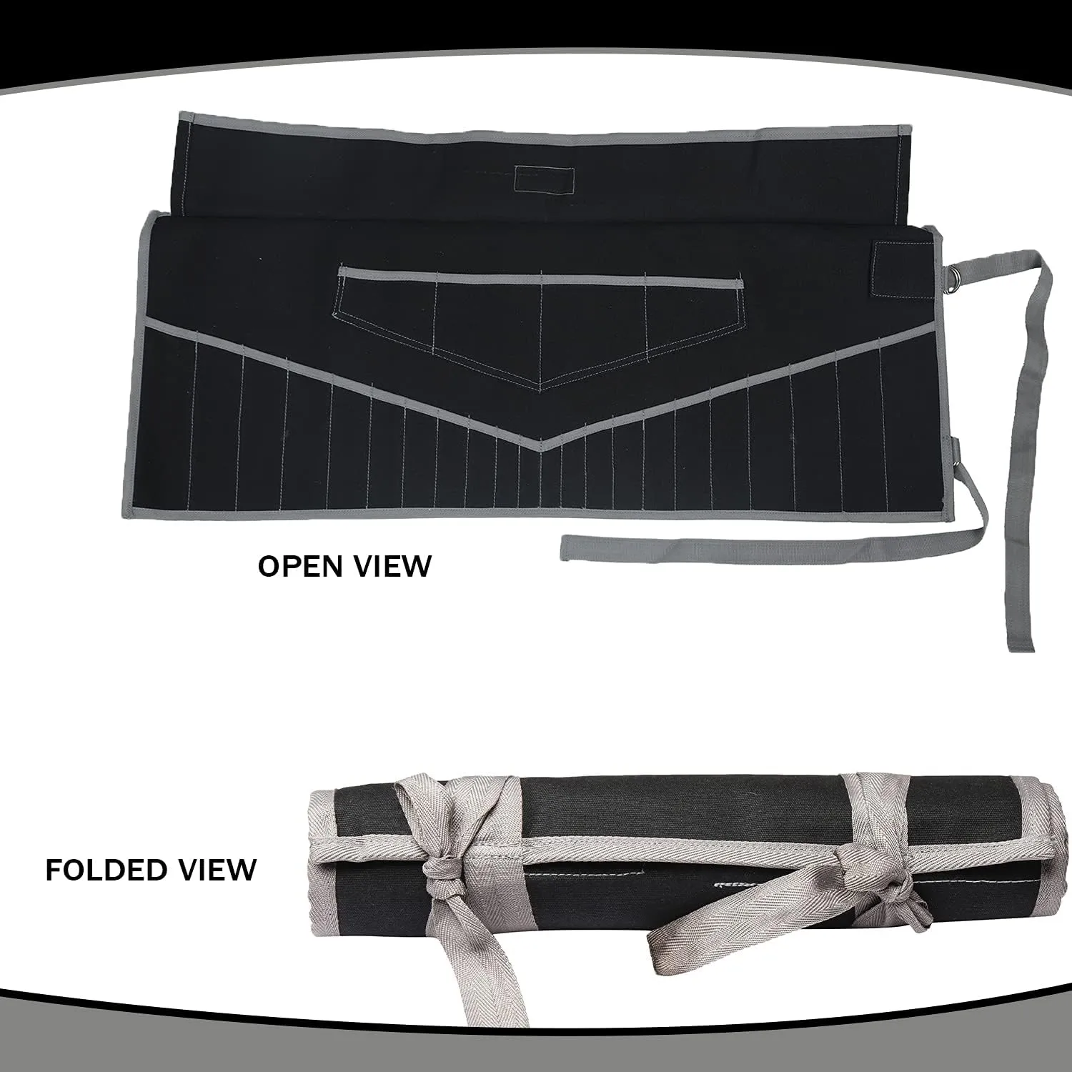 26 Pocket Wrench Roll-Up Pouch Organizer - SAE & Metric Tool Bag - Waterproof Canvas - Heavy-Duty Handcrafted Storage for Mechanics & DIYers - Portable Tool Wrap - Blck (Tools Not Included)