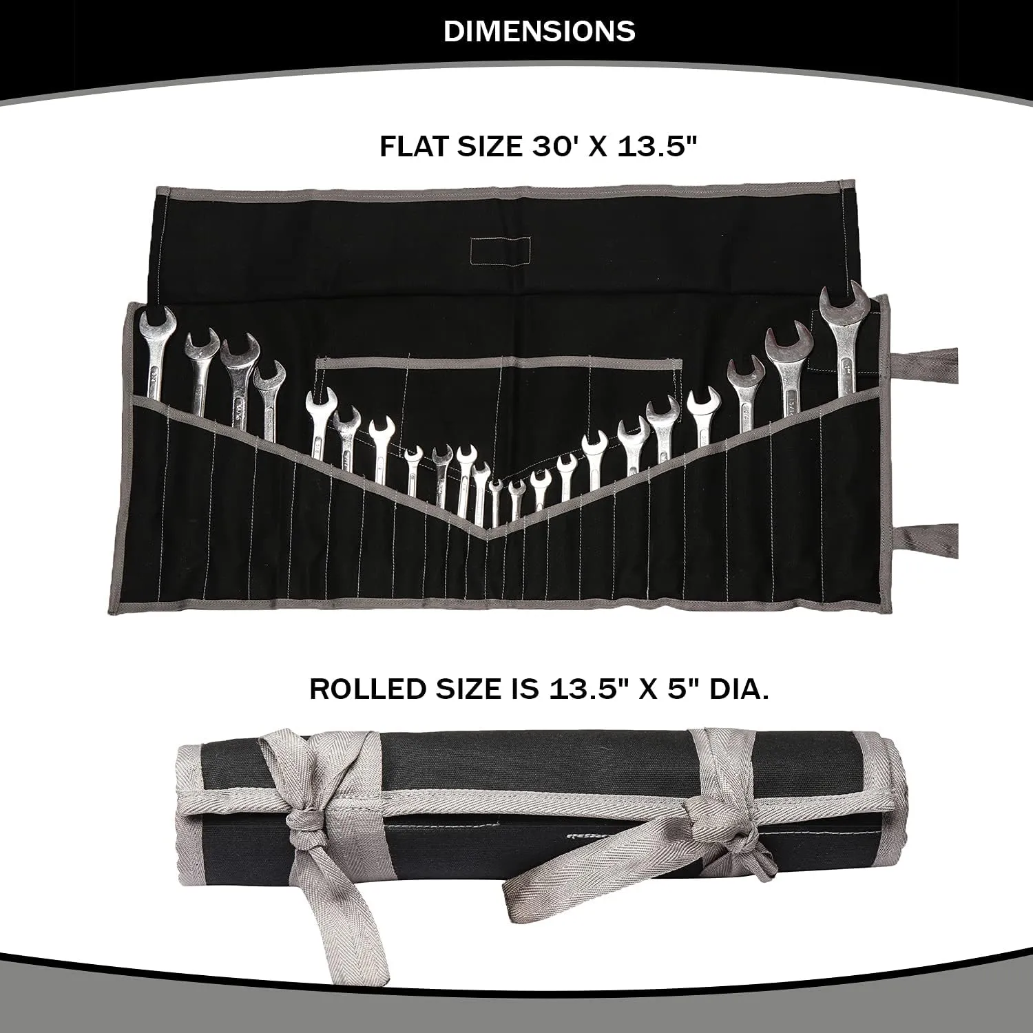 26 Pocket Wrench Roll-Up Pouch Organizer - SAE & Metric Tool Bag - Waterproof Canvas - Heavy-Duty Handcrafted Storage for Mechanics & DIYers - Portable Tool Wrap - Blck (Tools Not Included)