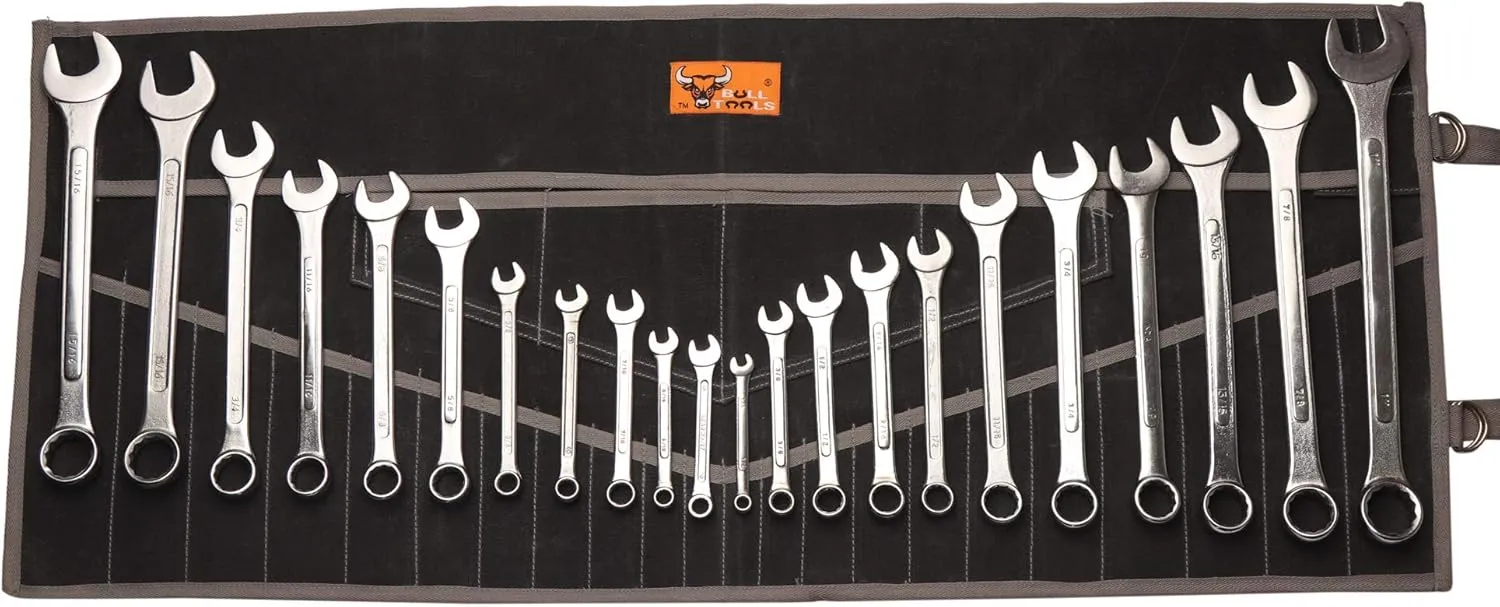 26 Pocket Wrench Roll Up Pouch Organizer Waxed Canvas Tool Bag for Metric & Standard Wrenches Durable Roll-Up Tool Organizer for Mechanics - Coal Black (Tools Not Included)