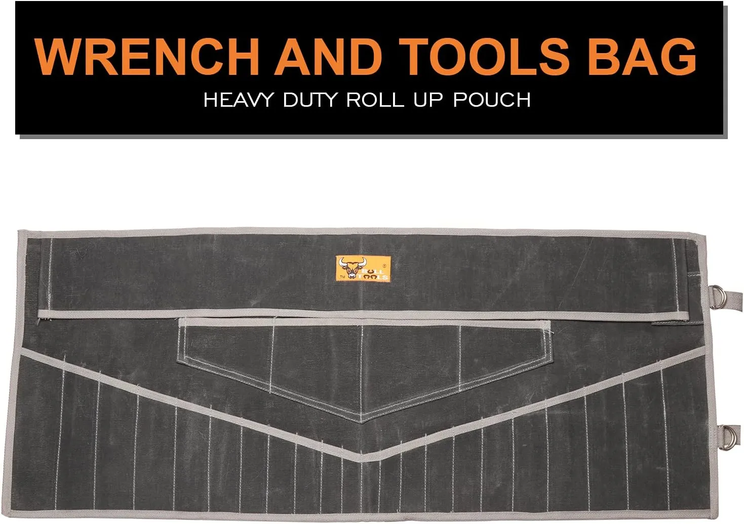 26 Pocket Wrench Roll Up Pouch Organizer Waxed Canvas Tool Bag for Metric & Standard Wrenches Durable Roll-Up Tool Organizer for Mechanics - Coal Black (Tools Not Included)
