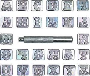27 pcs 3/4″ 19mm A-Z Alphabet Letters and Pattern Stamping Punch Tools Set for Leathercraft, Belts, Saddle and Other Leather DIY Project (3/4″(19mm), Letter)