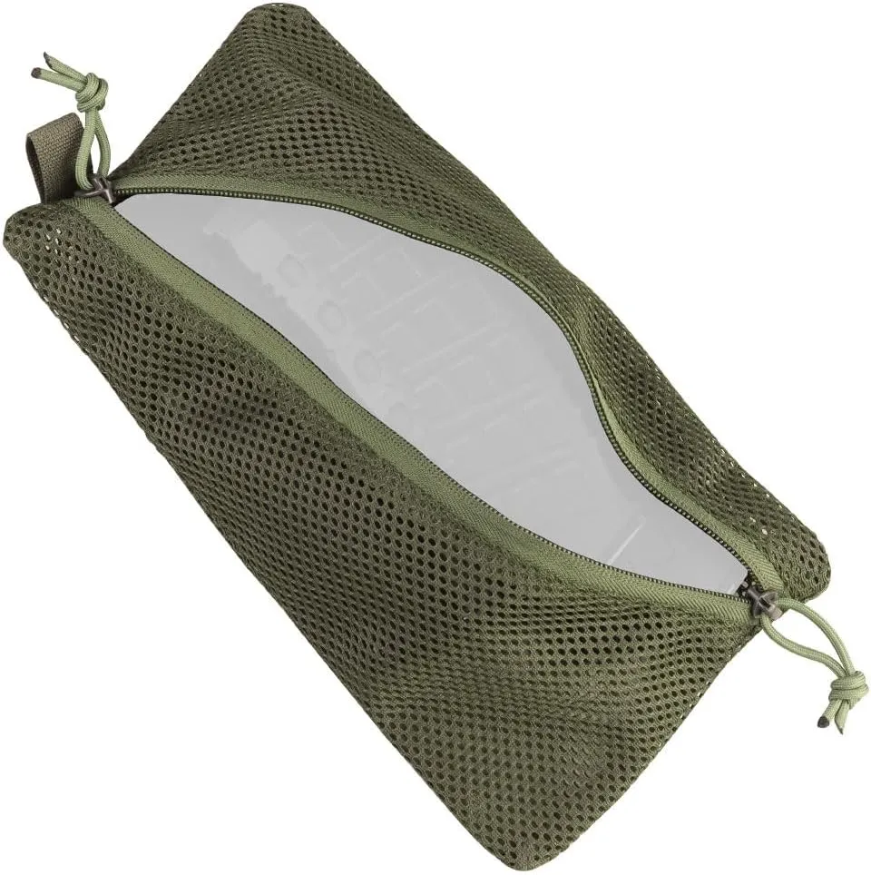 2PC Tactical Carry On Zipper Mesh Pouch, Insert Organizer Utility Admin Pouch Travel Organizer EDC Bag Toiletry Kit Set Storage Case 12X6 inch (Green)