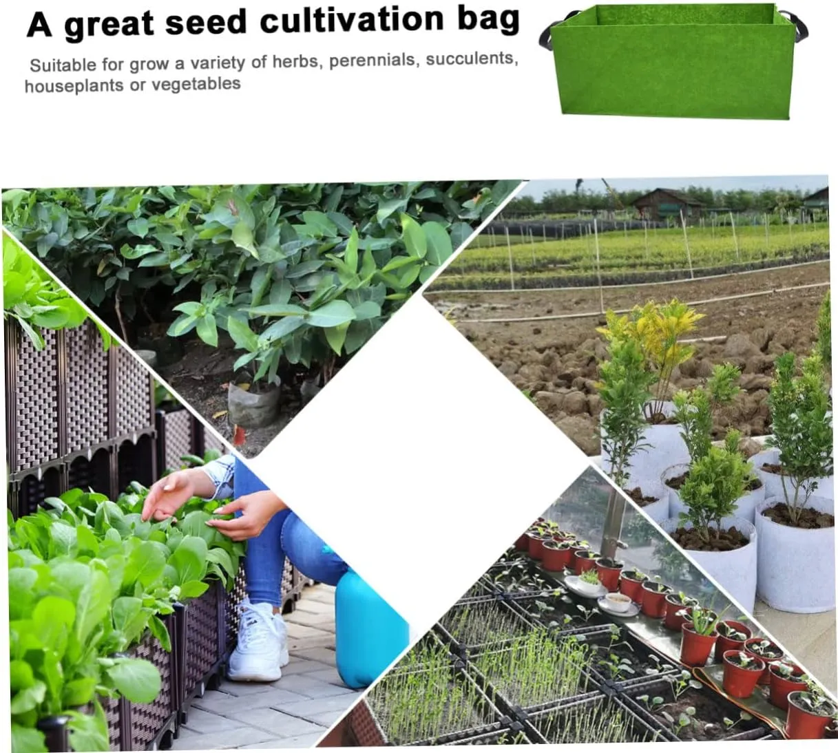 2pcs Grow Bag Farm Nursery Bags Plant Potatoes Fabric Garden Bed Growing Raised Garden Bag Nursery Grow Pouch Culture Felt Green