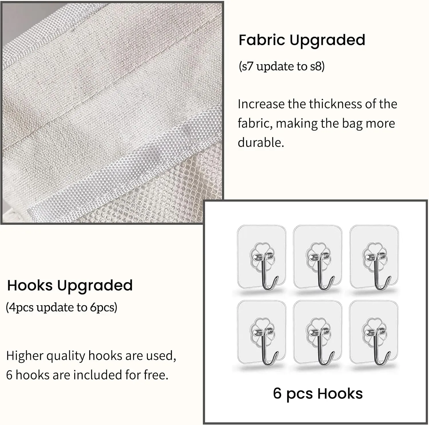 2pcs Large Wall Hanging Organizer Bag, Linen Fabric Door Hanging Storage Baskets with Pockets, Waterproof Bin for Kitchen, Bedroom, Office, RV Camper (White)