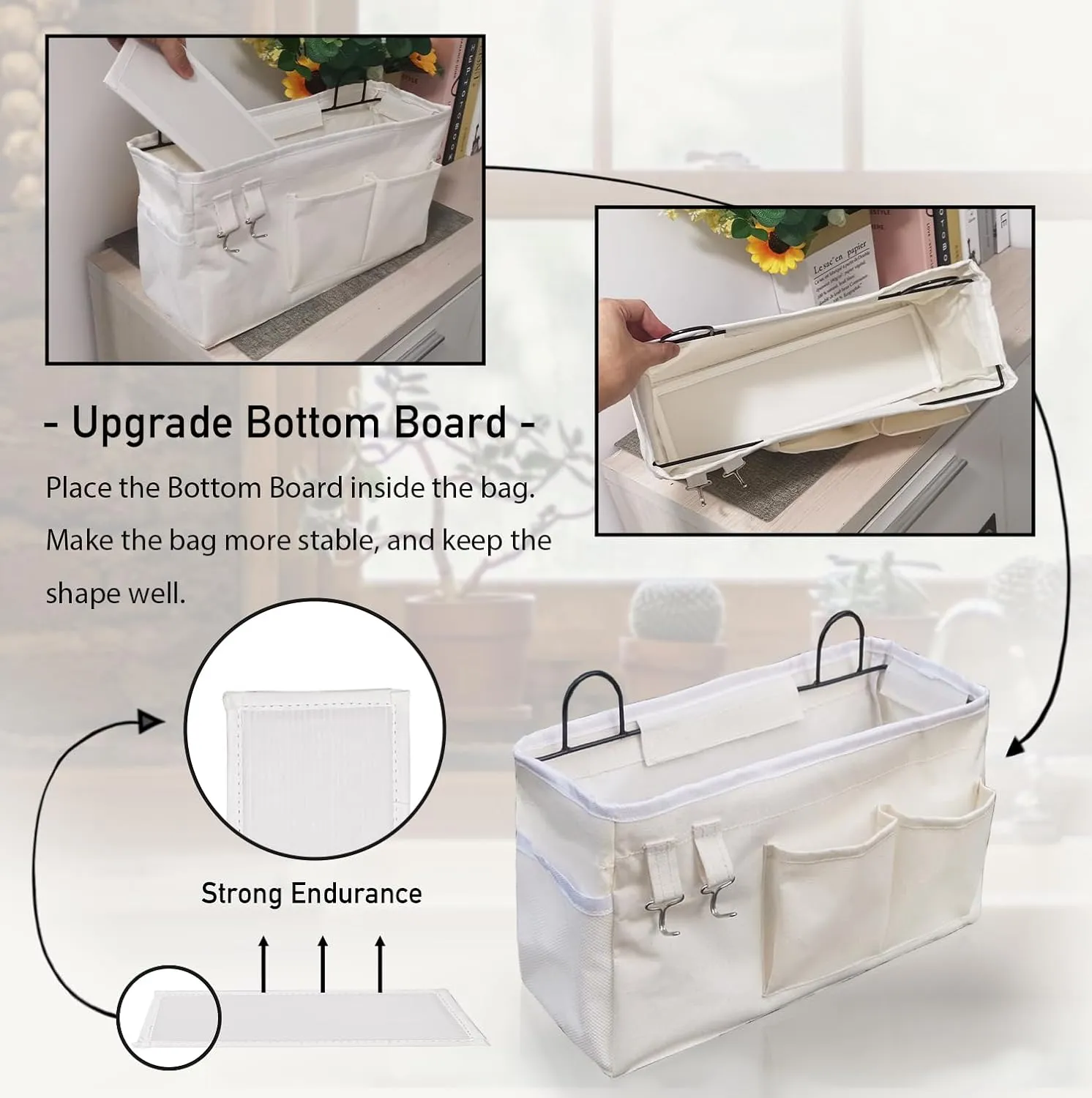 2pcs Large Wall Hanging Organizer Bag, Linen Fabric Door Hanging Storage Baskets with Pockets, Waterproof Bin for Kitchen, Bedroom, Office, RV Camper (White)